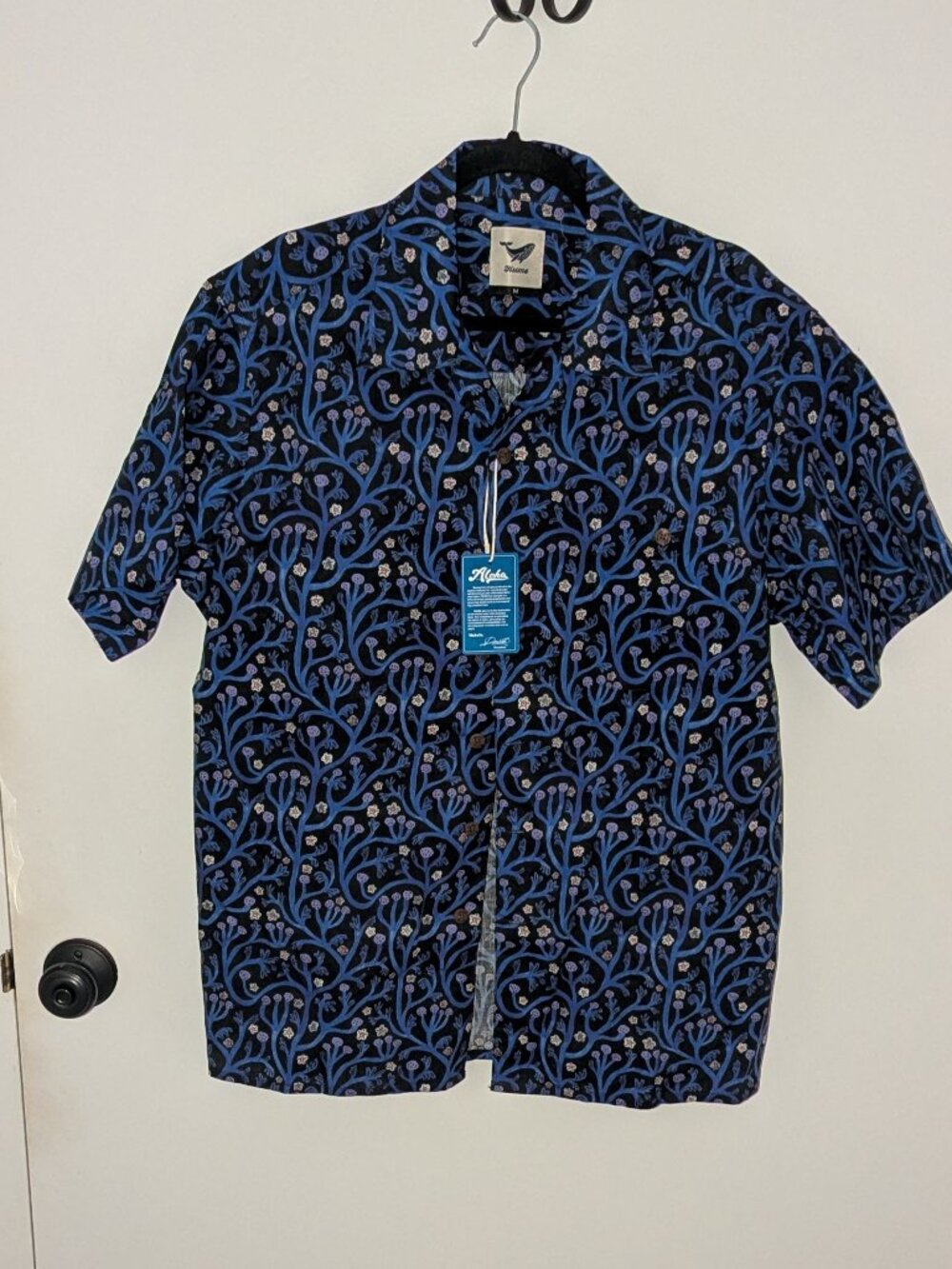 NWT Yiume Men's Short Sleeve Black/Purple Cotton Hawaiin Shirt Size M
